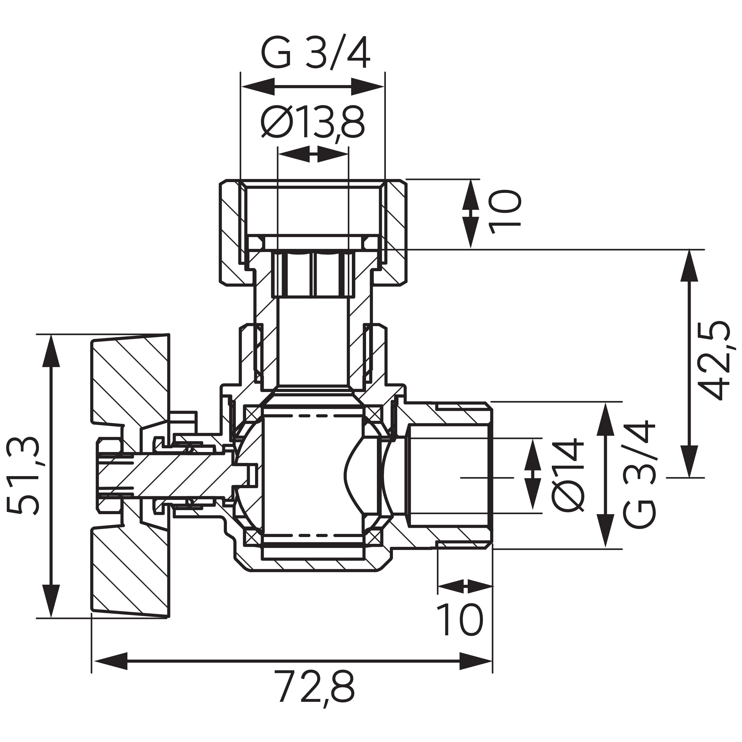 Robinet trecere coltar cu semiolandez PN10, 3/4”